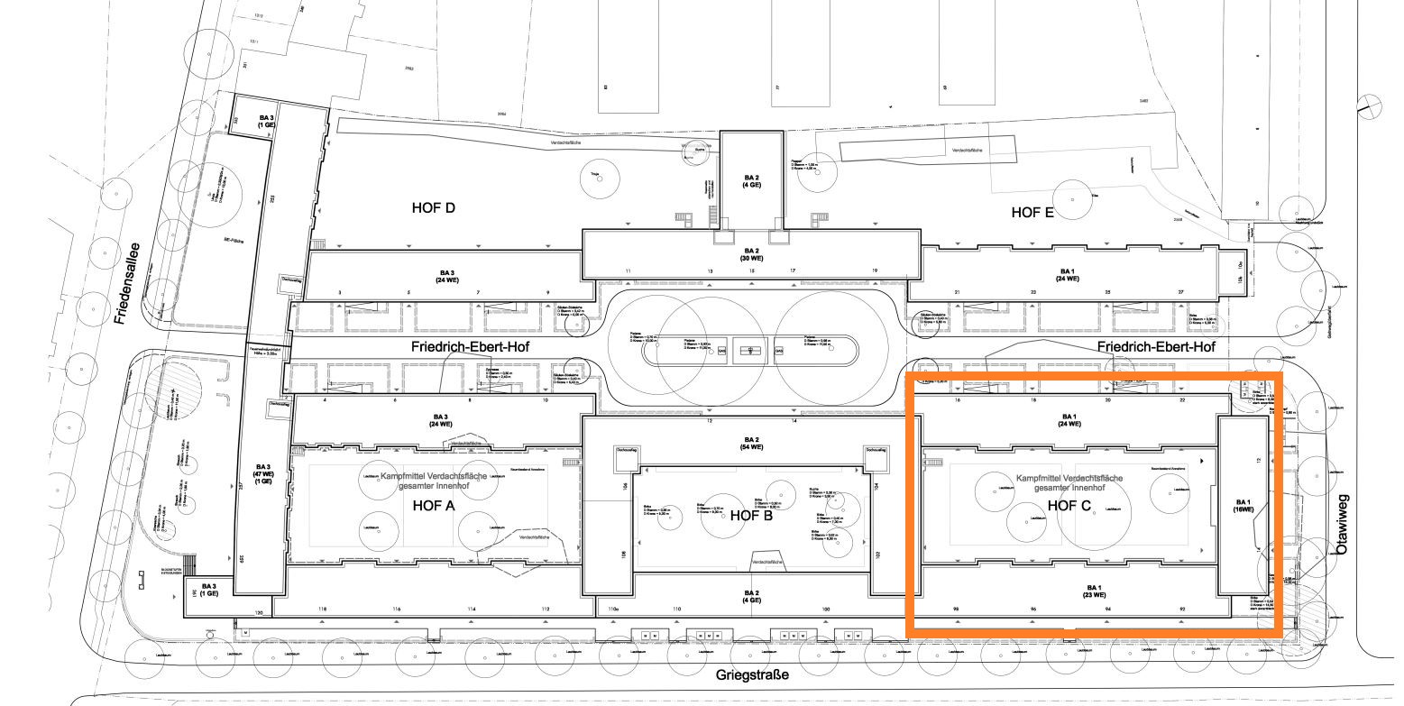 Übersichtsplan Friedrich-Ebert-Hof mit Markierung von Hof C